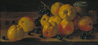 Still Life with Apples, Grapes and a Pot of Jam by Luis Egidio Melendez